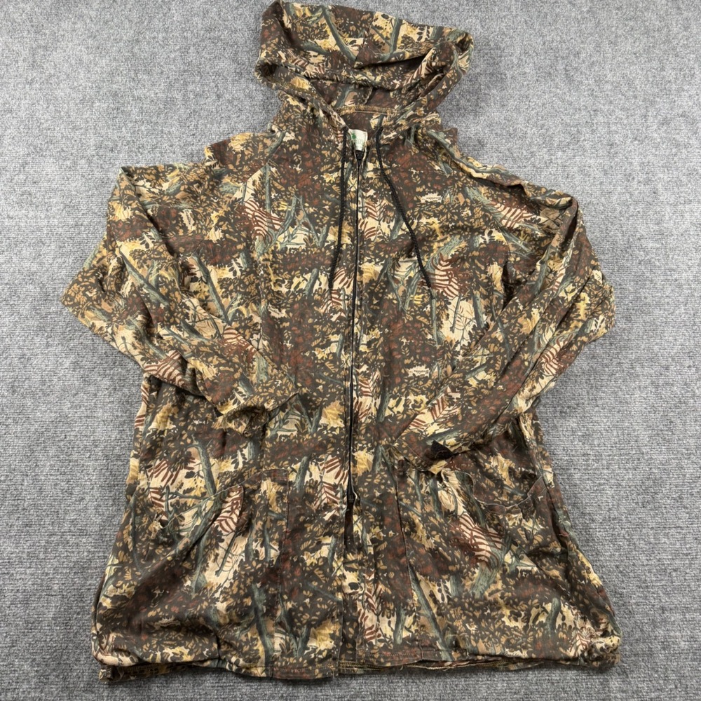 Bushlan Camo Jacket Mens XL Brown South Texas Camouflage Full Zip Hooded Vintage